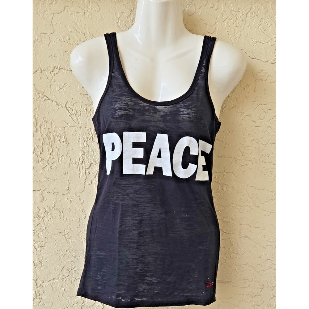 PEACE LOVE WORLD Heathered Black Tank MEDIUM Workout Yoga Gym Run Boho Logo